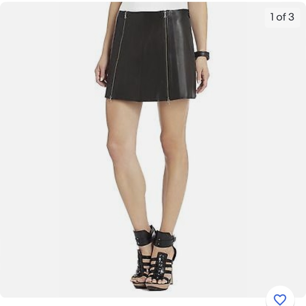 Preowned BCBGMAXAZRIA MYRA DOUBLE-ZIPPED LEATHER SKIRT